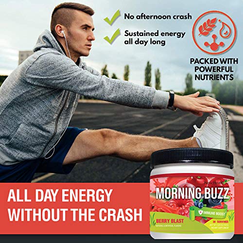 Morning Buzz Clean Energy Drink Mix + Immune Support (5 Oz/143g) by New Health, Sugar-Free, Green Tea Natural Caffeine, Vitamin D, Zinc, Antioxidant, Probiotic, Powder Mix, 30 Serving - Thumbnail 7