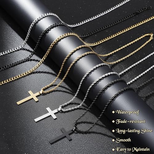 Kigeli Cross Necklace for Men Stainless Steel Layered Chain Cross Pendant Religious Christian Gifts for Birthday Christmas - Image 5