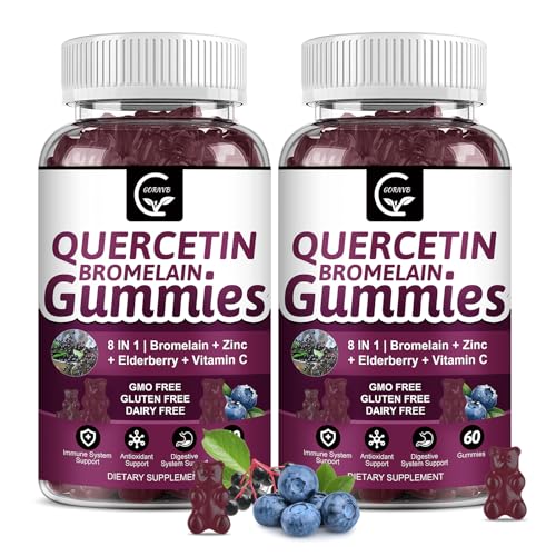 (2 Pack) Quercetin Gummies - Quercetin with Bromelain 2378mg - Blend with Elderberry Echinacea Purpurea Extract Zinc Vitamin C D3 K2 Complex Supports Immune Cardiovascular & Respiratory Function