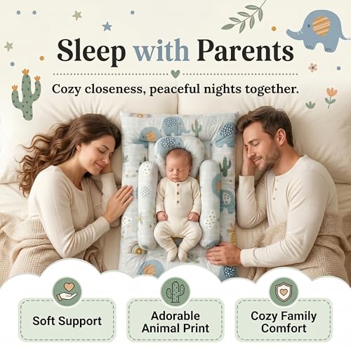 Image of StarAndDaisy Newborn Baby Bedding Set, Baby Bed Soft & Breathable, Godari Boys & Girl Design, 100% Cotton Cushioned Mattress Sheet with 2 Side Bolster Pillows & 1 Head Pillow - Elephant Print