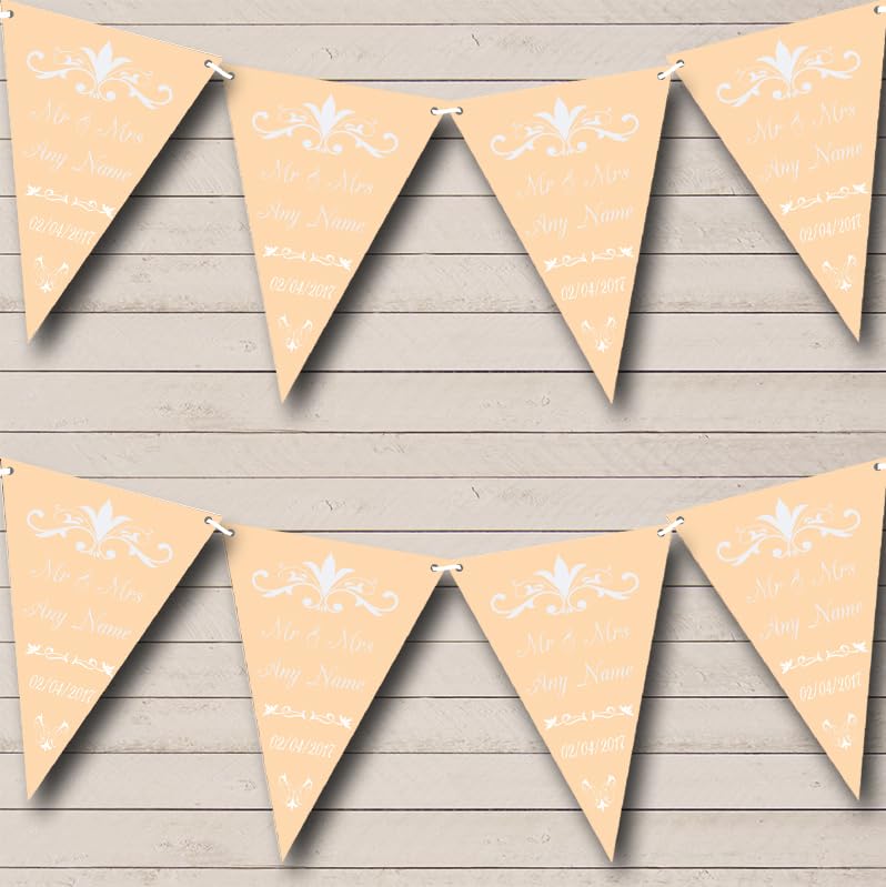 Regal Peach Personalised Wedding Day Reception Venue Party Bunting - Hanging Wedding Decoration - Congratulations Just Married Wedding Party Banner Garland | Decorative Wedding Supplies