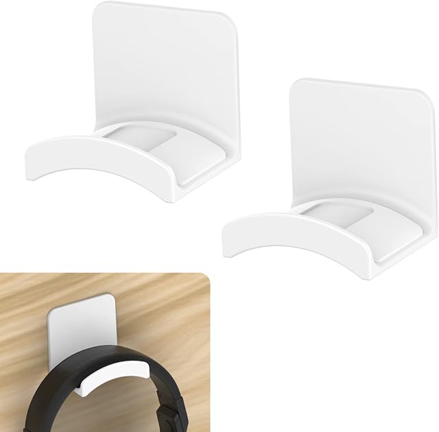 Cozycase Headphone Mount Hanger Holder - 2 Pack Strong Adhesive Headset Hook Stand for Gaming Headphone & Controller up to 2.2lb,Headset Mount for Home/office/Game Room, White