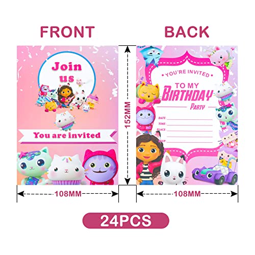 Gabby's Dollhouse Uitnodigingskaarten voor kinderen, 24 stuks dollhouse uitnodigingen, kleur feest, uitnodigingskaart… - Image 3