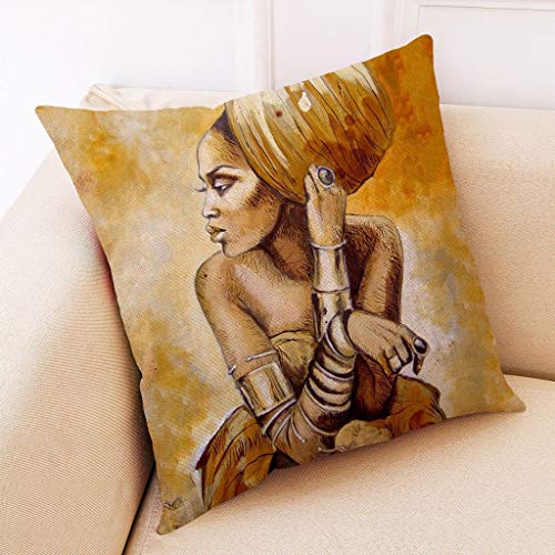 Shan-S African Pillow Covers Decorative,Beautiful American Black Woman Pattern Satin Cushion Cover Square Standard Home Pillowcase Throw Pillow Covers for Men/Women 18x18 inch