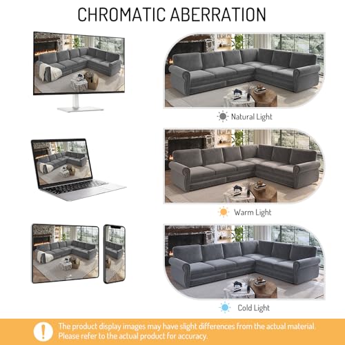 Image of KCGKCG 118 inch Sleeper Sofa Bed, Sectional Couches for Living Room /Apartment, Chenille L Shaped Couch with Pull Out Couch Bed, Convertible Sectional Sofa with Rolled Arm & Nailhead Trim, Light Grey