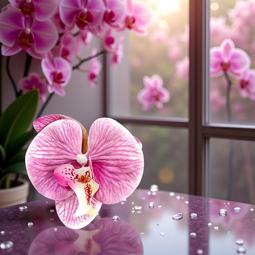 Pinza para cabello con flor orquídea rosa miniatura 5