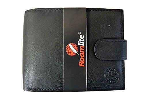 RoamliteR.F.I.D NFC Blocking Mens Designer Leather Wallet with 9 Credit Card Slots and Coin Pocket 11cm x9 x2 R46KRFID (Black R*F*I*D Blocking)