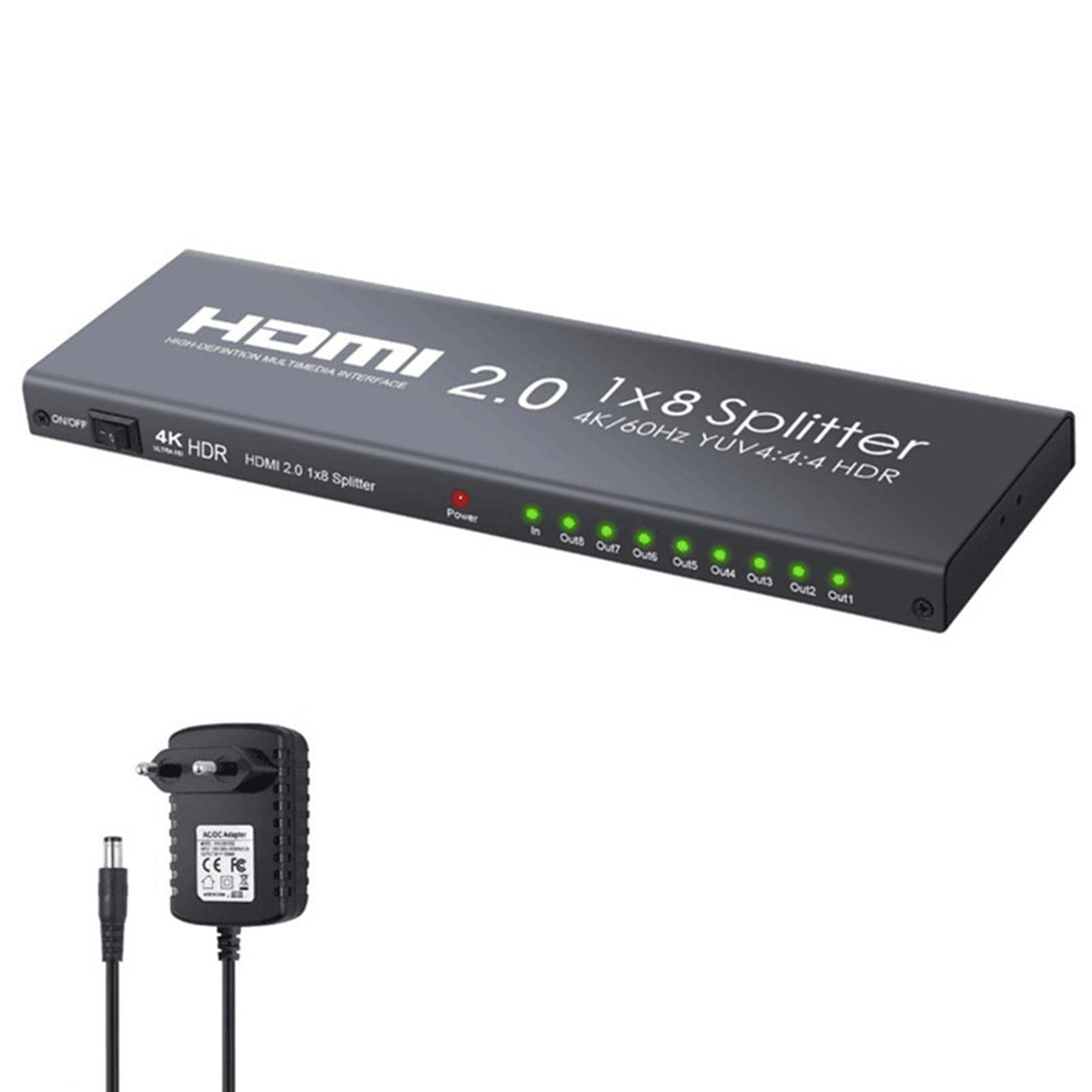 Splitter Duplicatore Hdmi 4K A 60 Hz 1 Ingresso 2/4/8 Uscite - con Cavo di Alimentazione Splitter da Gioco HD 1X2/4/8 Porte, 4: 4: 4, Schermi Duplicati/Specchio, per Xbox/Ps5 (8 Porte)