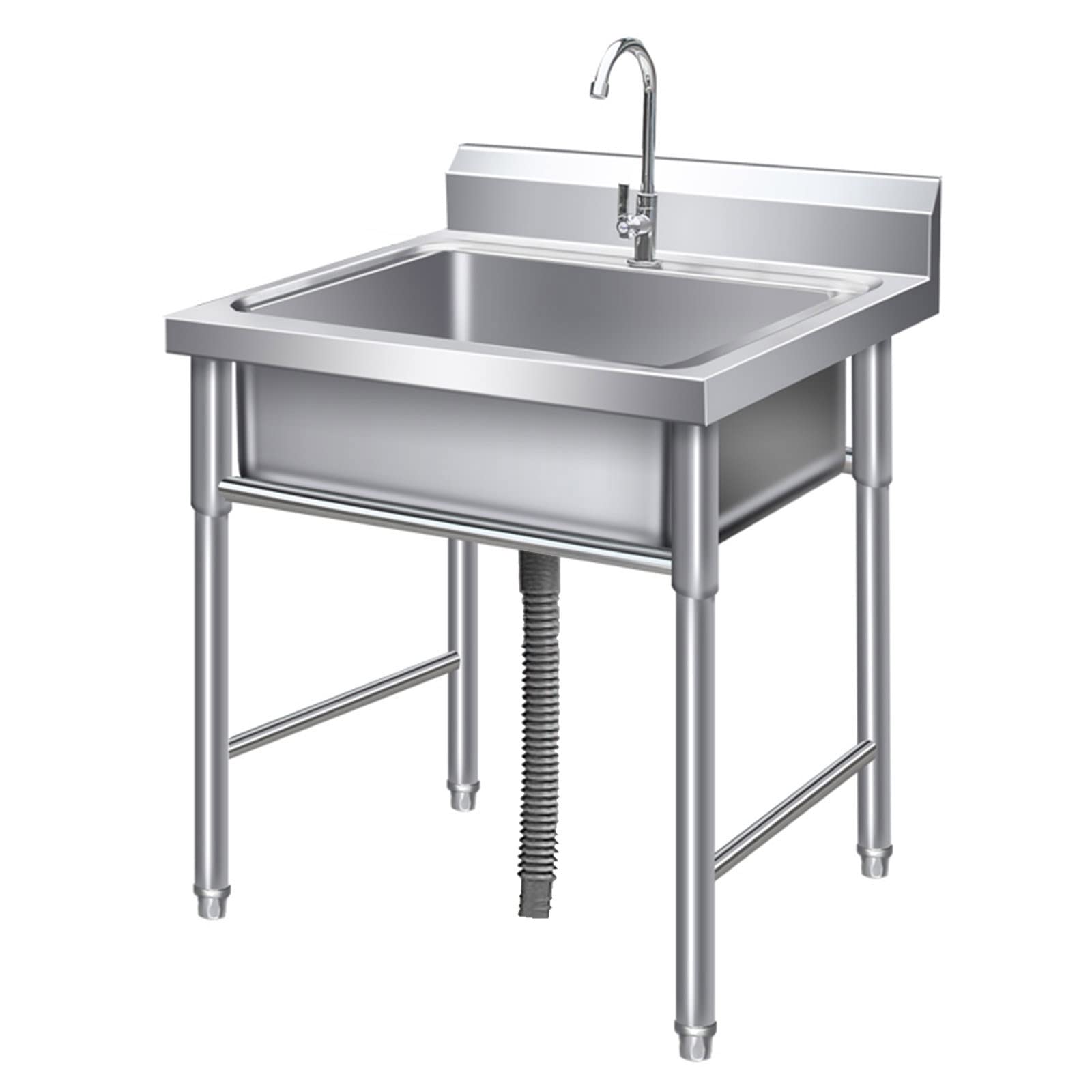 WIQUYBML Commercial Kitchen Sink with Plug/Freestanding 304 Stainless Steel Single Cabinet Vegetable Dining Outdoor,50cmx80cm,60cmx80cm