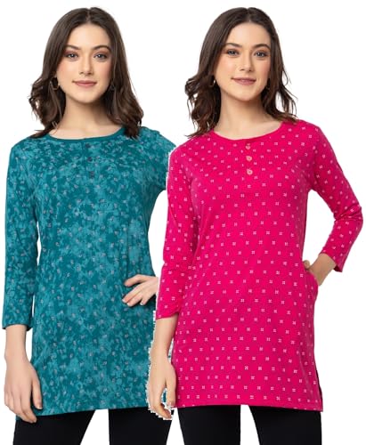 Image of Women Regular Fit Henley All Over Print T-Shirt (Combo of 2) | Small-5XL