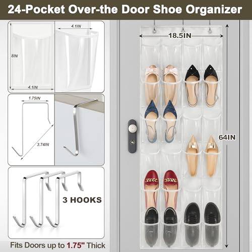 Save 20% on Over The Door Shoe Organizer with 24 Clear Pockets