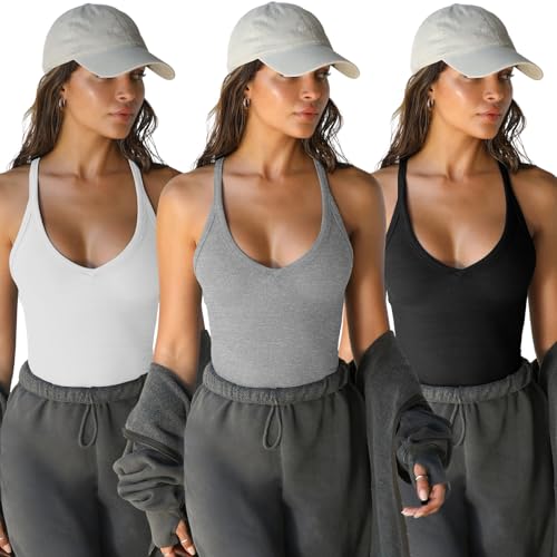 Lista de Camisetas interiores deportivas para Mujer - los más vendidos. 50 OIUBJDA 3 PCS Blusa Tirantes Mujer, Camisetas Sin Mangas para Mujer (MX/US, Alfa, Grande, Regular, Regular, Negro+Blanco+Gris)