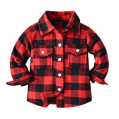 Boys Grid Check Shirt Plaid Buffalo Cardigans Button Down Lapel Shacket Teen Girls Fleece Jacket Cotton Coat Fall