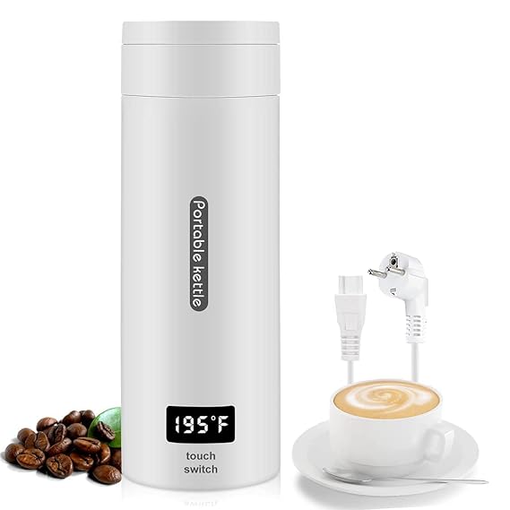 HASTHIP? Electric Kettle 0.5 Litre 300W Portable Electric Water Bottle for Hot Water Tea Kettle Mug Multipurpose Food Grade Fast Boil & Auto Shut Off for Travel LCD with Smart Temperature Display