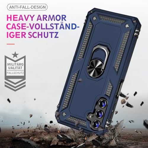 Image of Heavy Duty Case for Samsung Galaxy S25 Plus Phone Case with Screen Protector, Military Grade Shockproof Rugged Protective Cover for Samsung S25 Plus, with Metal Ring Magnetic Kickstand (Blue)