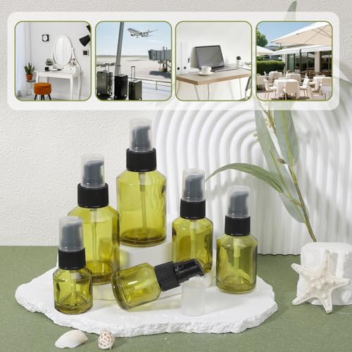 Image of Segbeauty 6pcs Refillable Glass Creams Lotions Bottles, 0.5oz Empty Travel Glass Pump Bottle Lotion 1oz Lotion Pump Bottle Dispenser for Essential Oils, 2oz Mini Travel Container for Foundation Green