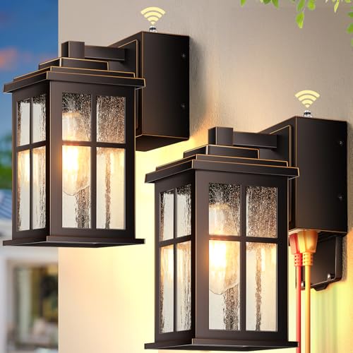 Image of Gleamz Outdoor Porch Light with GFCI Outlet, Waterproof Outdoor Wall Sconce | Oil Rubbed Bronze Gold Trim, E26, Anti-Rust Aluminum Outside Light, Farmhouse Exterior Lighting Fixture with Outlet for House