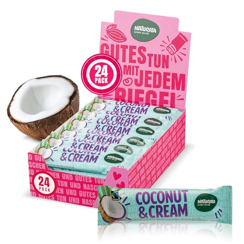 Naturata Bio Coconut & Cream Schoko-Riegel 24 x 33g | Veganer Schokolade-Riegel mit cremiger Kokosfüllung | Fairtrade & Glutenfrei | Hergestellt in der Schweiz | Vorratspack