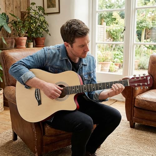 Image of Revel 38 Inches Lindenwood Cutaway Design Acoustic Guitar With Carry Bag And Plectrums. (Natural)
