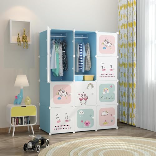 Image of Plastic Wardrobe | 12 Cube Foldable Collapsible Wardrobe for Clothes | Baby Cupboard for Kids | Kids Almirah for Clothes Plastic | Wardrobe Organizer for Storage Blue-KTK2
