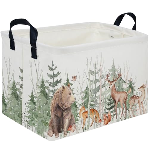 Image of Rectangular Storage Basket,Kids Basket Animal Baskets Cute Storage Bins,Waterproof Collapsible Clothes Kids Storage Basket,Gift Basket,Animals Room Decor(Woodland Animal)