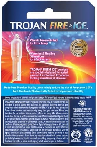 Miniatura 2 de Trojan Pleasure Fire  ICE - Condones de látex de alta calidad lubricados con doble acción 12 paquetes de 3 condones en cada paquete 36 condones en