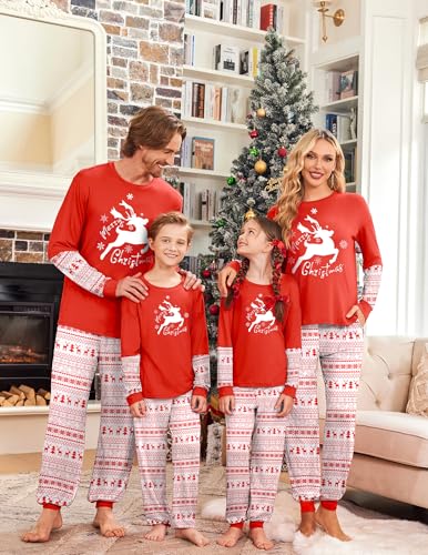 Ekouaer Family Christmas Pajamas Matching Sets Soft Long Sleeve Couple Pjs Xmas Sleepwear Holiday Lounge Set2