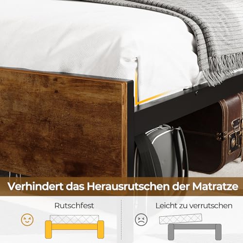 DICTAC Bett 90x200cm mit LED Beleuchtung, Metallbett mit Steckdose und USB-Ladefunktion, Bettgestell 90x200 Einzelbett mit Holzkopfteil Stauraum, Bettrahmen mit Lattenrost und Stauraum unter dem Bett