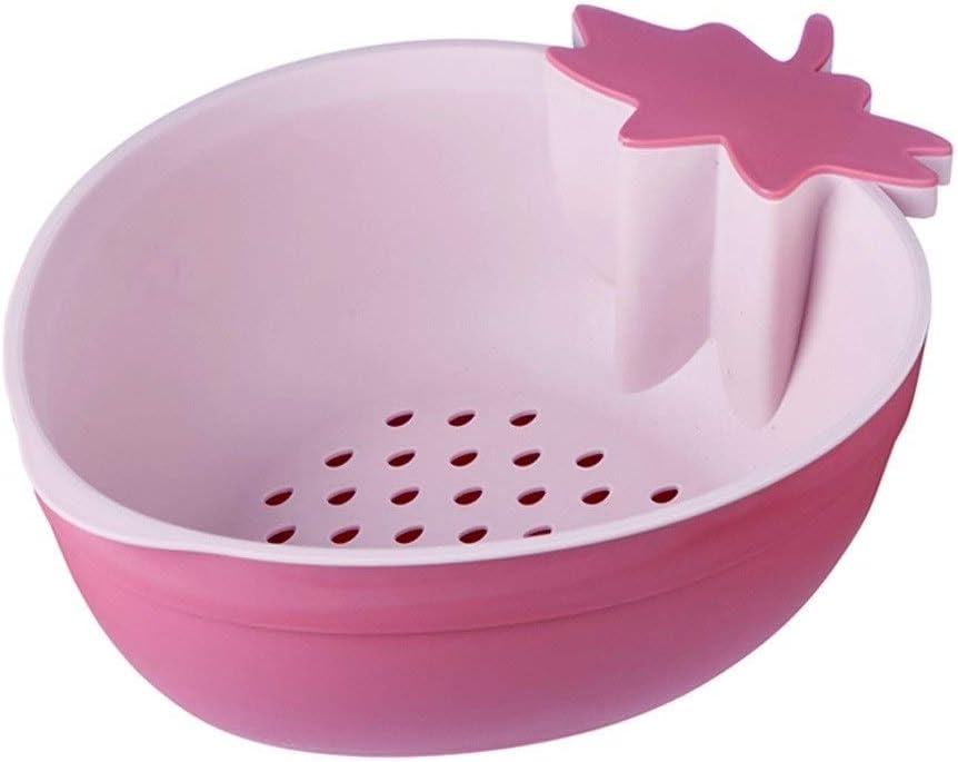 Double Layer Colander Kitchen Strainer Used for Washing Vegetables and Fruits Medium Plastic Filter Detachable Strainers (Pink)(Pink)