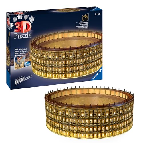 Ravensburger 3D Puzzle 11148 - Kolosseum Night Edition - leuchtet im Dunkeln - das weltberühmte Wahrzeichen aus dem antiken Rom - dreidimensionales Modell für große und kleine Puzzlefans ab 8 Jahren