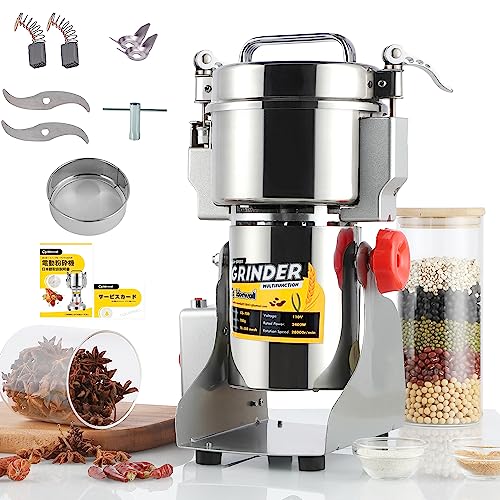CGOLDENWALL 製粉機 400g 電動粉砕機 スイング型 穀物粉末機 蓋開けたら作業停止・安全 1分間に微粉末・ハイパワー お米/山椒/胡椒/お茶/小麦粉/こーひまめ・乾燥材料のみ 換え刃あり 日本語説明書