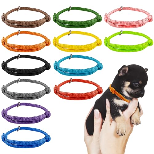 12 Pezzi Collari per Cuccioli Appena Nati, Collari Identificativi per Cuccioli Regolabili, collari per cuccioli Regolabili, Collare per Identificazione Animali per Cani Gattini (S,4-6.5cm)