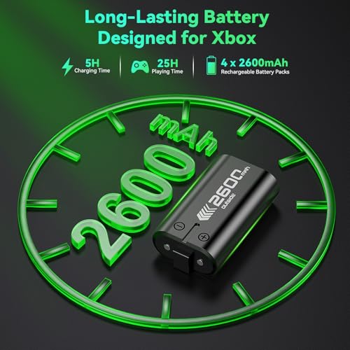 Image of ELUTENG Rechargeable Battery Pack Comaptible for Xbox One /Xbox Series X|S, 4 x 2600mAh Rechargeable Batteries for Xbox Controller LED Indicator Battery Charger Station Dock for Xbox One S /One X /Elite