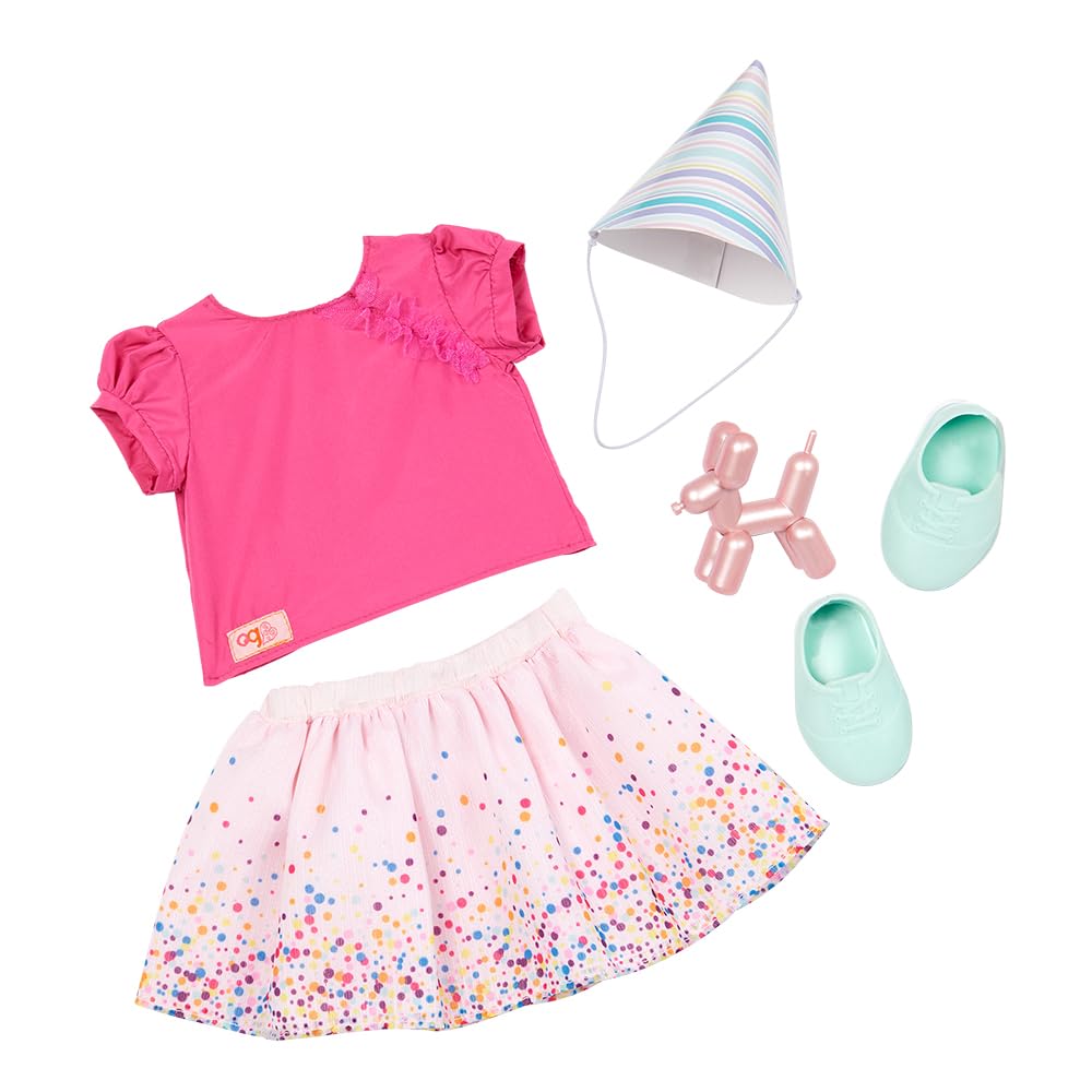 Our Generation Strój urodzinowy – nadruk z konfetti, spódnica z balonami – 45 cm, odzież dla lalek, pretend play, zabawki dla dzieci w wieku 3 i do góry, It's Time to Party