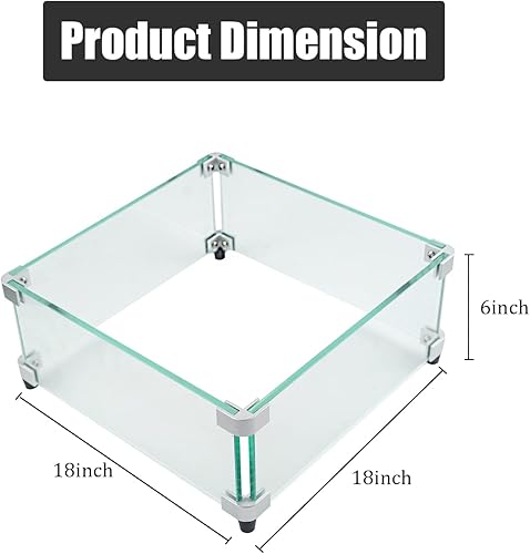 Miniatura 3 de Protector de viento cuadrado para fogata, 18 x 18 x 6 pulgadas, protector de viento de vidrio para hoguera cuadrada