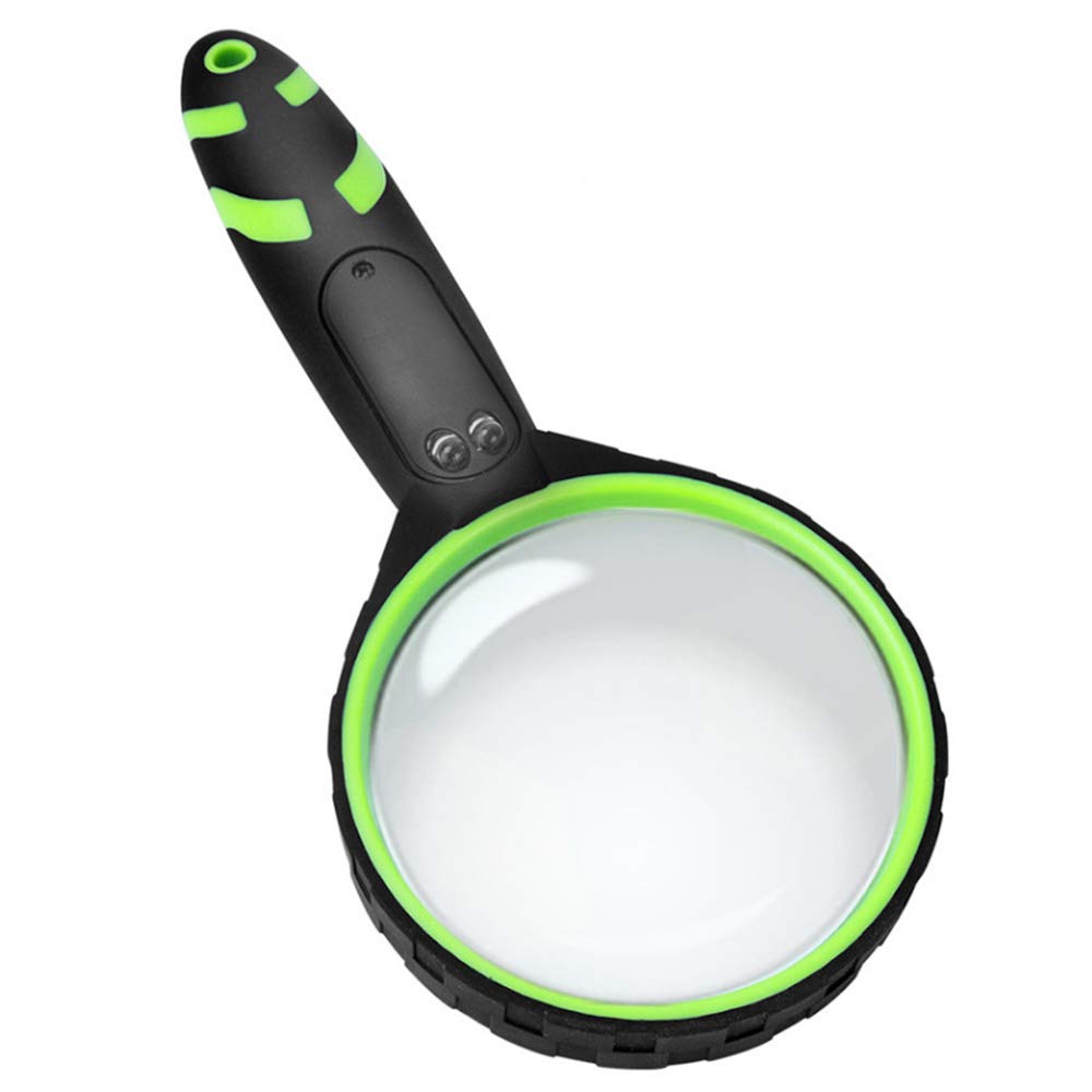 Lupa de Mano con luz LED, Lupa de Lectura para Personas Mayores, los Estudiantes observan la Lupa con Mango de Goma Verde con luz LED Interesting
