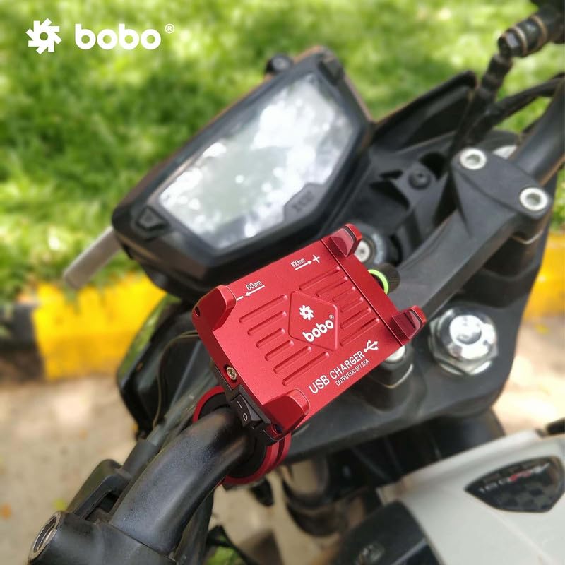 Image of BOBO BM2 Aluminium Waterproof Bike /Motorcycle /Scooter Mobile Phone Holder Mount with 2.5A USB Charger, Ideal for Maps and GPS Navigation (Red)