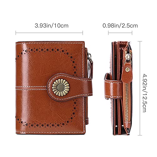 Image of SENDEFN Small Womens Wallet Leather Bifold Card Holder RFID Blocking with Zipper Coin Pocket