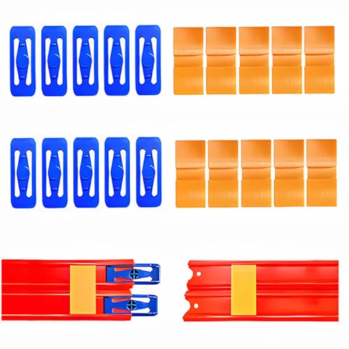 K TOMOTO 10 Blue Racetracks Connectors + 10 Orange Double Lane Connectors Compatible with Hot Wheels Straight Tracks (20 Pack)