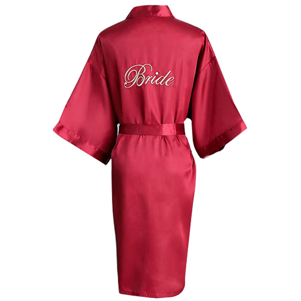 Xiinxigo Women's Bride Winered Dressing Gown For Party Robes, Satin Kimono Robes, Bride Bathrobe, Nightdresses Sleepwear Dressing Gown,,Xl