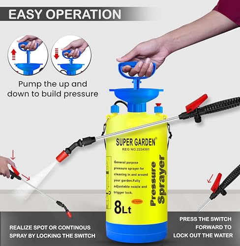 Image of Super Garden Dvi Super Garden Pressure Sprayer Used For Spray In Agriculture, Pesticides, Insecticides, Water Spray On Plants, Home And Commercial Use (8 Litre Tank)