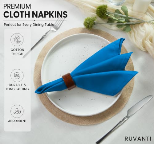 Image of Ruvanti Cloth Napkins Set of 12, Cotton Enrich 18 inchx18 inch - Blue | Washable, Soft, Durable & Absorbent Everyday Napkins. For Home, hotel, Wedding Napkins, Thanksgiving, Christmas Dinner Napkin