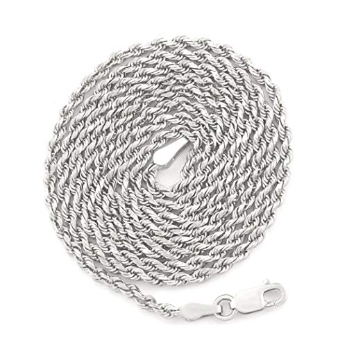 Nuragold 10K White Gold 2Mm Rope Chain Diamond Cut Pendant Necklace, Mens Womens Lobster Clasp 16" 18" 20" 22" 24" 26" 28" 30" - Real Gold Jewelry #TOP4