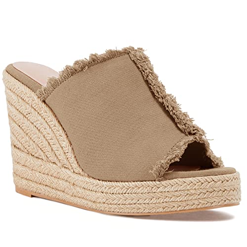 Image of Juliet Holy Womens Wedge Sandals Peep Toe Denim Slip On Backless Espadrilles Platform Sandal Shoes