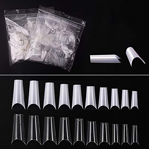 Professional French C Curve Fake Nails Tips Acrylic Half Cover Flat Shape False Nail for Nail Salons and DIY Nail Art (CLEAR)