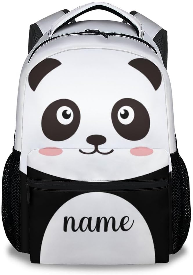 Personalized Panda Backpack for Girls, 17 Inch White Backpacks for Middle School, Cute Durable Bookbag for Teens