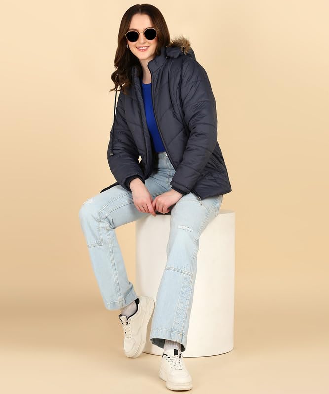 Image of ELLIPSE Nylon Full Sleeve Solid Casual Fashionable And Stylish Winter Jacket For Women's