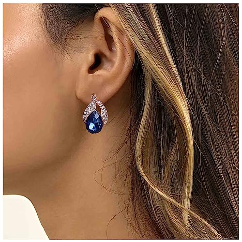 Aneneiceera Vintage Teardrop Crystal Stud Earrings - Silver Blue CZ Rhinestone Wedding Jewelry for Women and Girls (Dark Blue)
