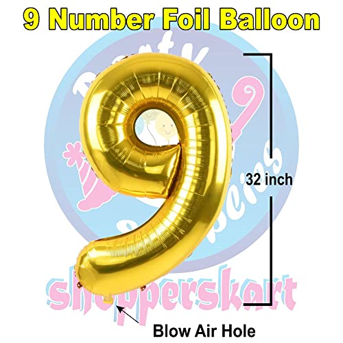 Image of Golden 32 Inches 9 Numbers Shape Large Big Foil Helium Balloons For Party Decorations In Happy Birthday Anniversary Office Items Materials Set Pack, 1 Piece