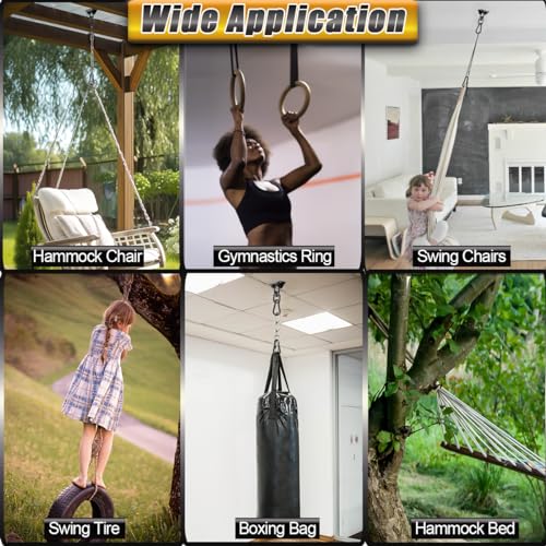 Hammock Hanging Kit, Hanging Chair Hardware 360° Swivel 1200 lb Capacity, Porch Swing Mounting Hardware, Hammock Chair Hanging Kit for Boxing Bag, Tree Gym (Black) - Thumbnail 6